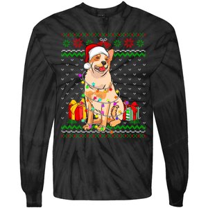 Ugly Sweater Christmas Lights Australian Cattle Dog Lover Tie-Dye Long Sleeve Shirt