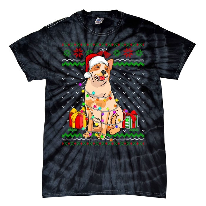 Ugly Sweater Christmas Lights Australian Cattle Dog Lover Tie-Dye T-Shirt