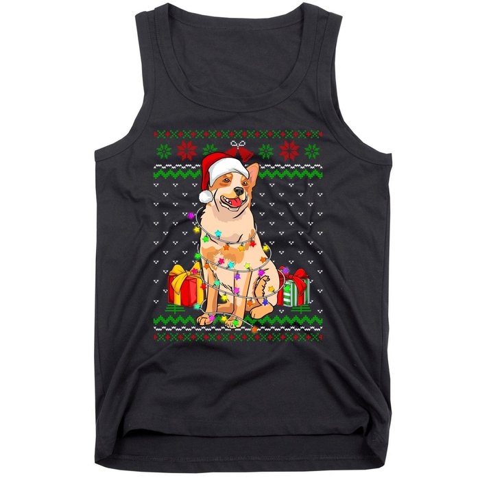 Ugly Sweater Christmas Lights Australian Cattle Dog Lover Tank Top