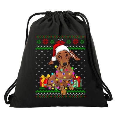Ugly Sweater Christmas Lights Dachshund Dog Lover Drawstring Bag