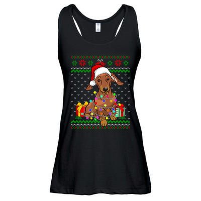Ugly Sweater Christmas Lights Dachshund Dog Lover Ladies Essential Flowy Tank