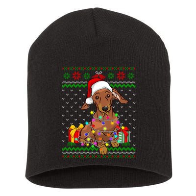 Ugly Sweater Christmas Lights Dachshund Dog Lover Short Acrylic Beanie
