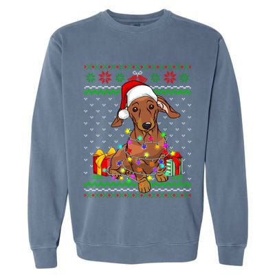 Ugly Sweater Christmas Lights Dachshund Dog Lover Garment-Dyed Sweatshirt