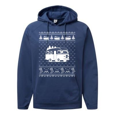 Ugly Sweater Christmas Holiday Design Funny Camper Xmas Performance Fleece Hoodie