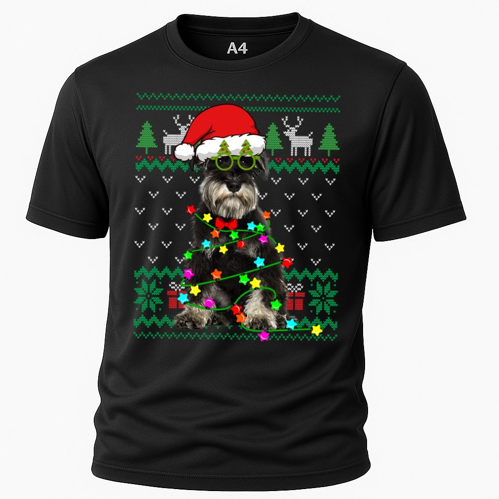 Ugly Sweater Christmas Lights Schnauzer Dog Puppy Lover Gift Cooling Performance Crew T-Shirt