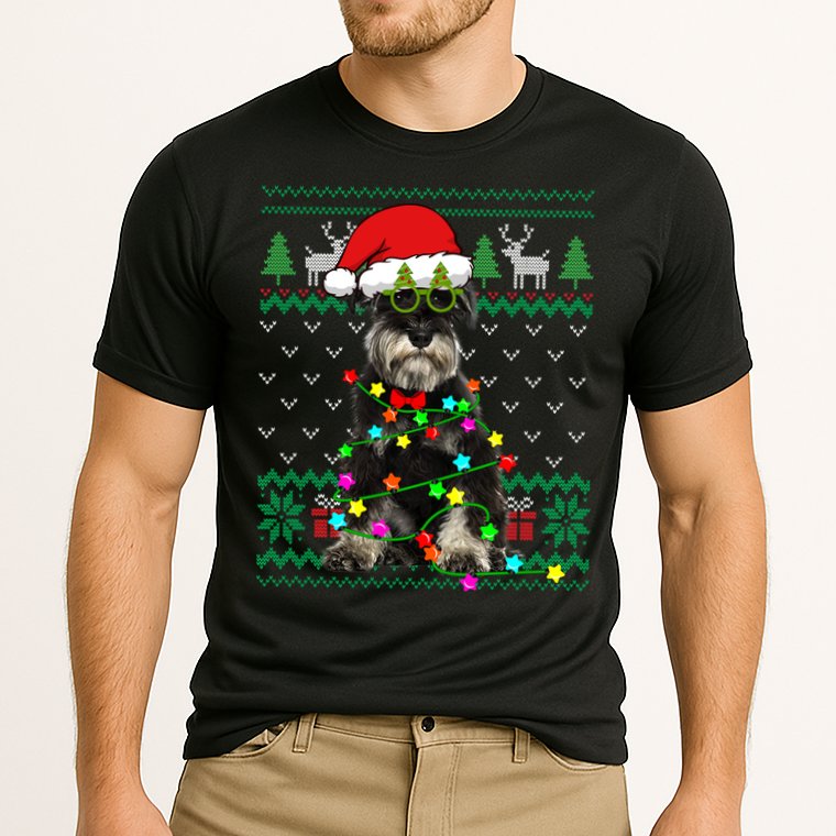 Ugly Sweater Christmas Lights Schnauzer Dog Puppy Lover Gift Cooling Performance Crew T-Shirt