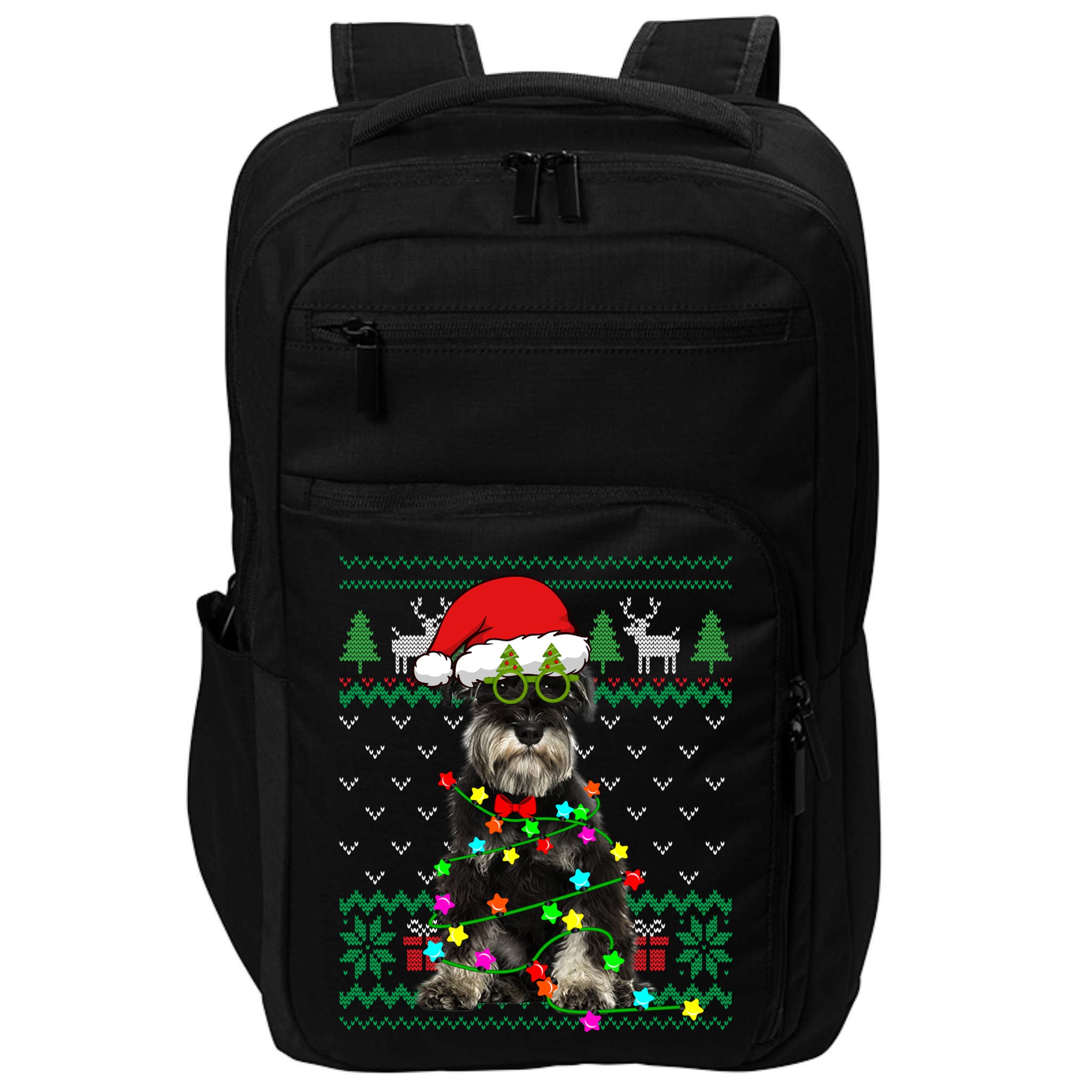 Ugly Sweater Christmas Lights Schnauzer Dog Puppy Lover Gift Impact Tech Backpack