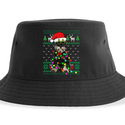 Ugly Sweater Christmas Lights Schnauzer Dog Puppy Lover Gift Sustainable Bucket Hat