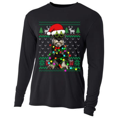 Ugly Sweater Christmas Lights Schnauzer Dog Puppy Lover Gift Cooling Performance Long Sleeve Crew