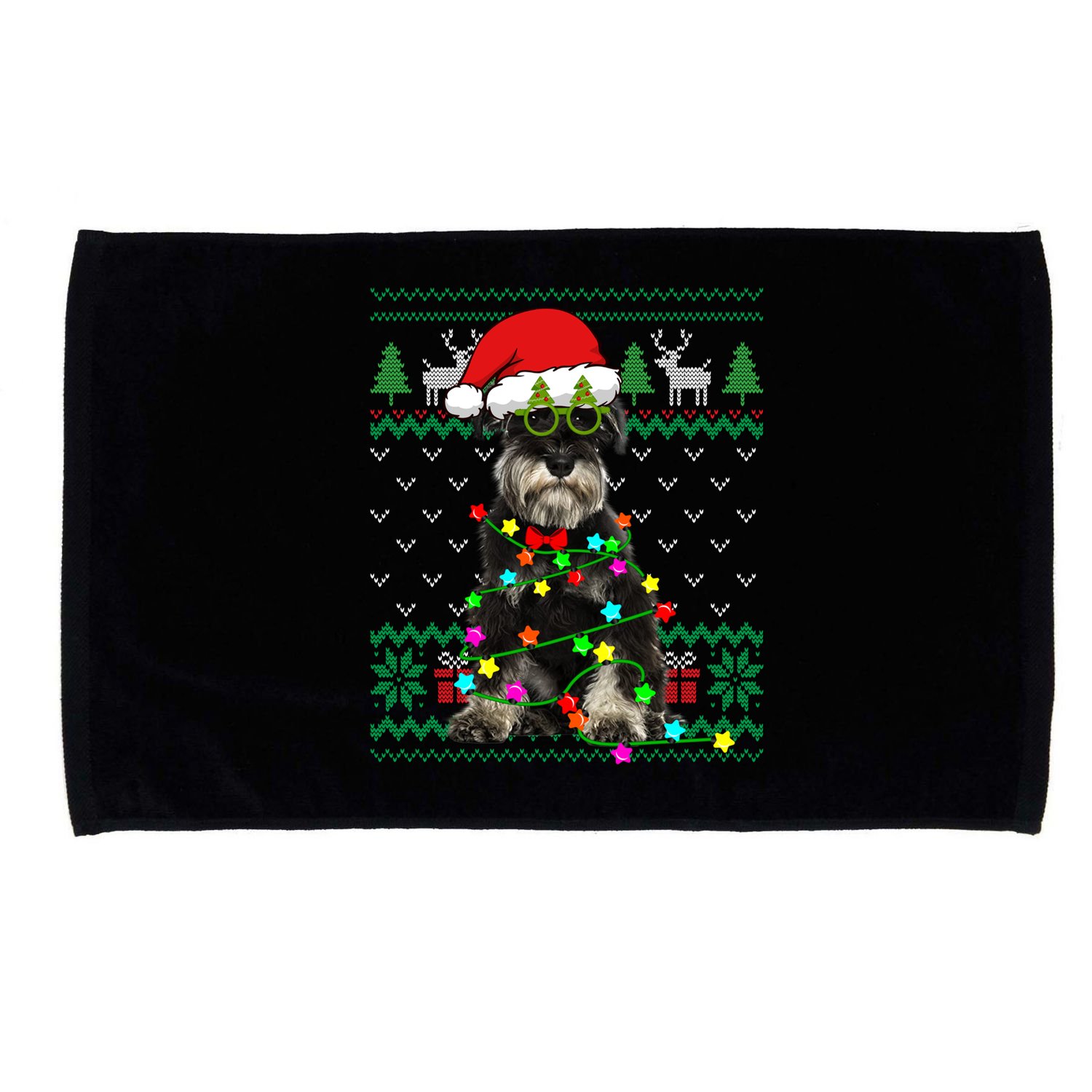 Ugly Sweater Christmas Lights Schnauzer Dog Puppy Lover Gift Microfiber Hand Towel