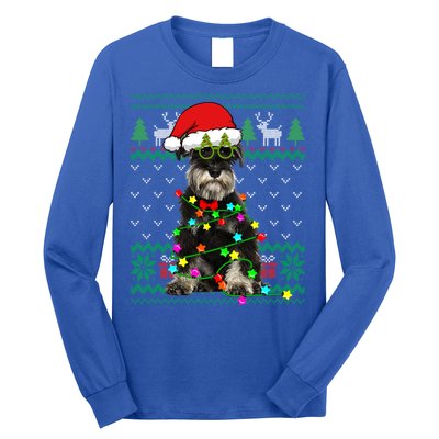 Ugly Sweater Christmas Lights Schnauzer Dog Puppy Lover Gift Long Sleeve Shirt