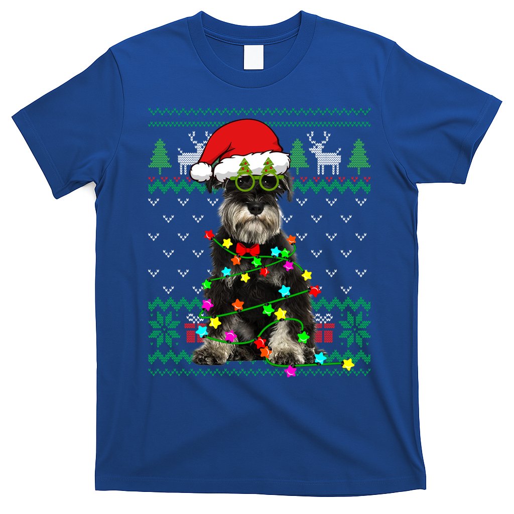 Ugly Sweater Christmas Lights Schnauzer Dog Puppy Lover Gift T-Shirt