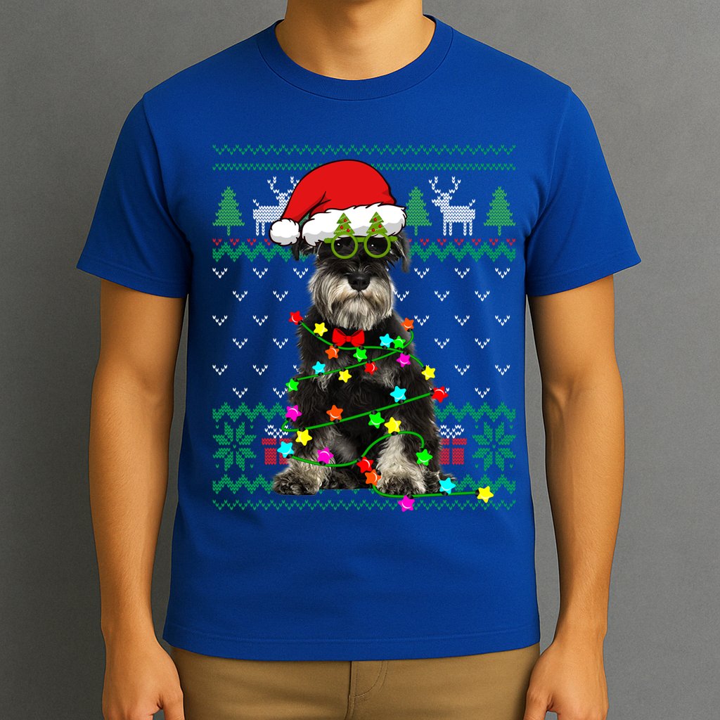 Ugly Sweater Christmas Lights Schnauzer Dog Puppy Lover Gift T-Shirt