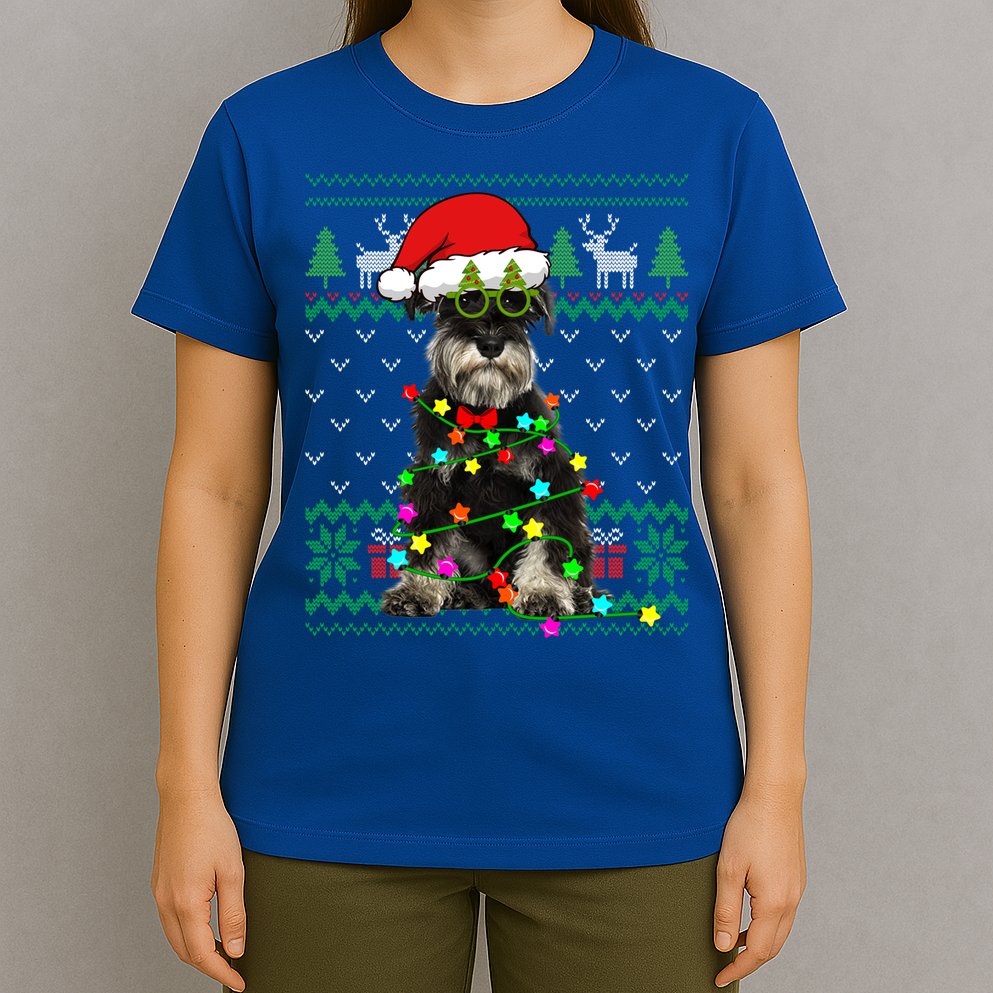 Ugly Sweater Christmas Lights Schnauzer Dog Puppy Lover Gift T-Shirt