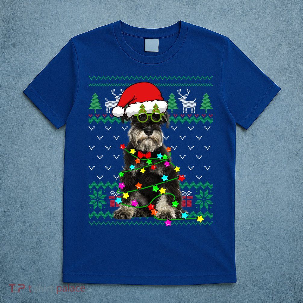 Ugly Sweater Christmas Lights Schnauzer Dog Puppy Lover Gift T-Shirt
