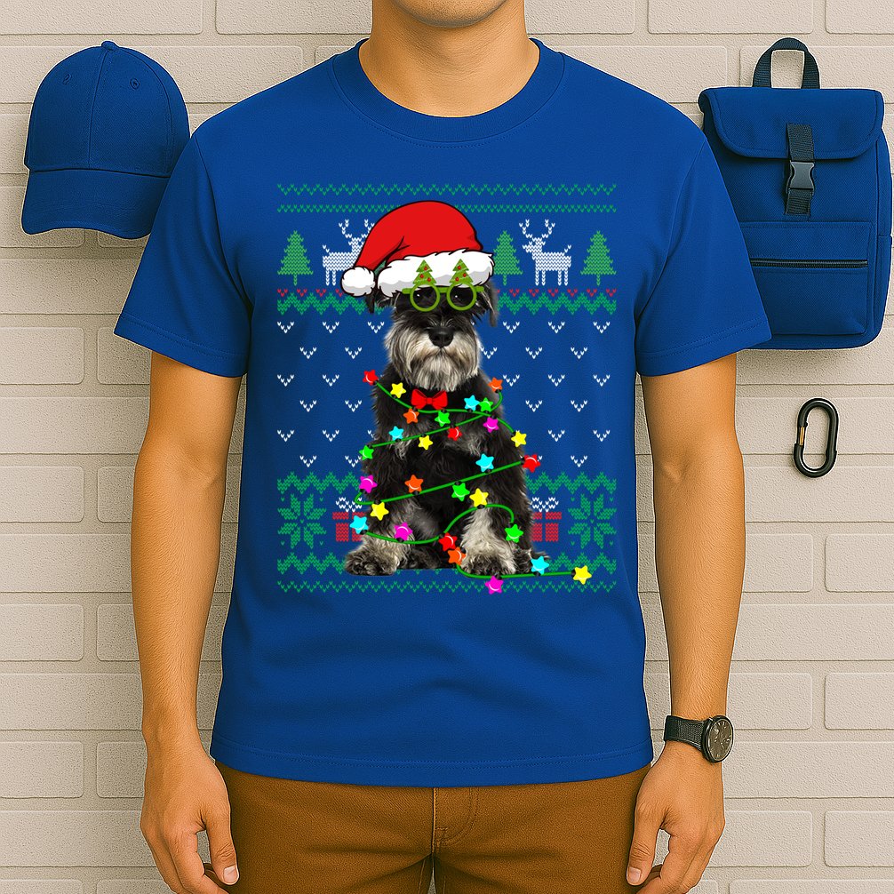 Ugly Sweater Christmas Lights Schnauzer Dog Puppy Lover Gift T-Shirt