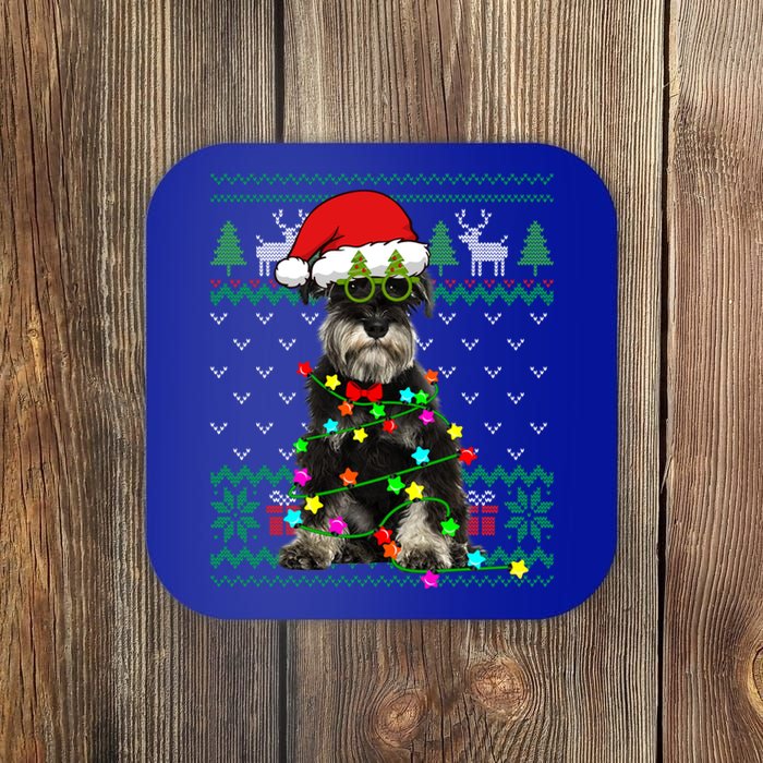 Ugly Sweater Christmas Lights Schnauzer Dog Puppy Lover Gift Coaster