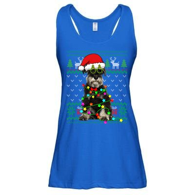 Ugly Sweater Christmas Lights Schnauzer Dog Puppy Lover Gift Ladies Essential Flowy Tank