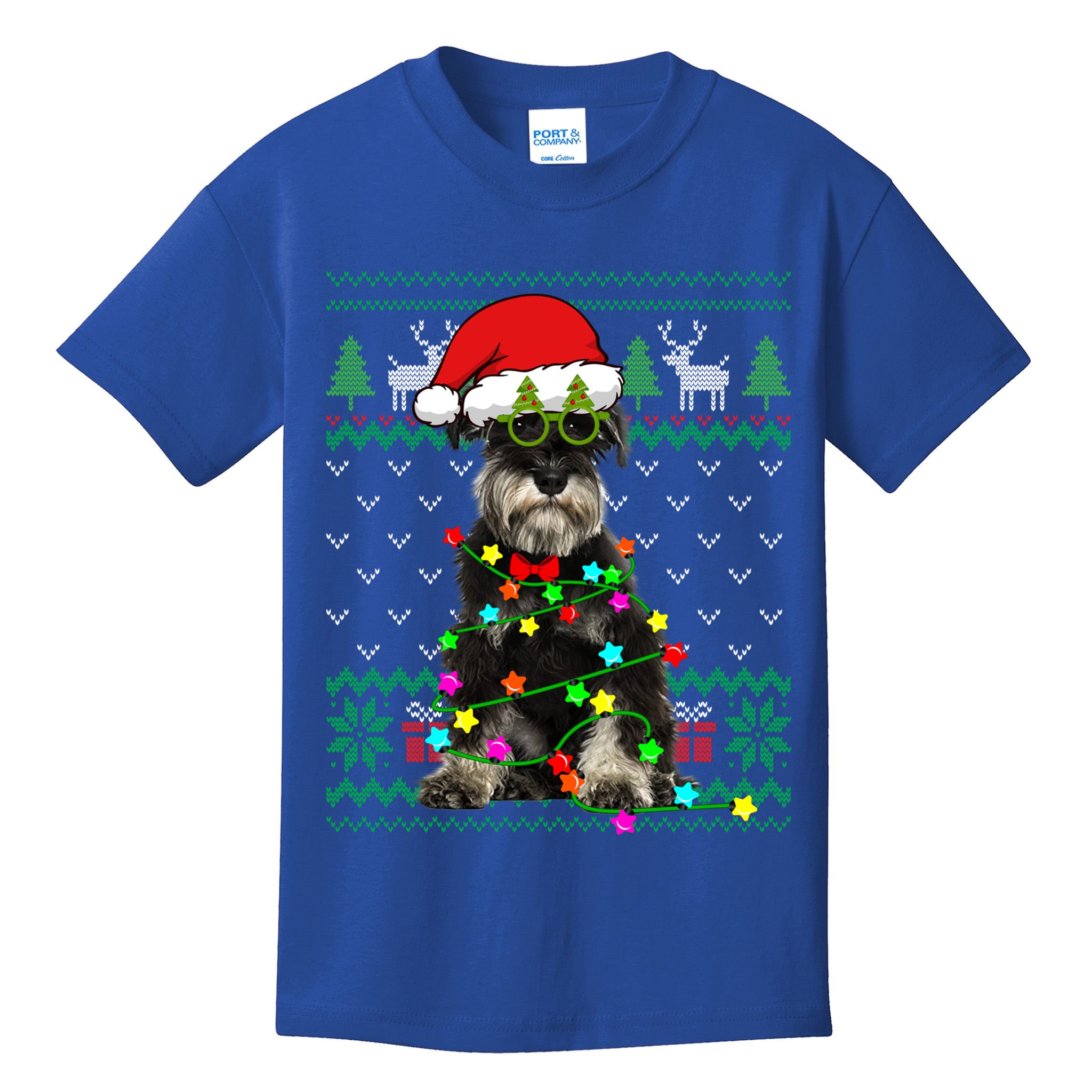 Ugly Sweater Christmas Lights Schnauzer Dog Puppy Lover Gift Kids T-Shirt