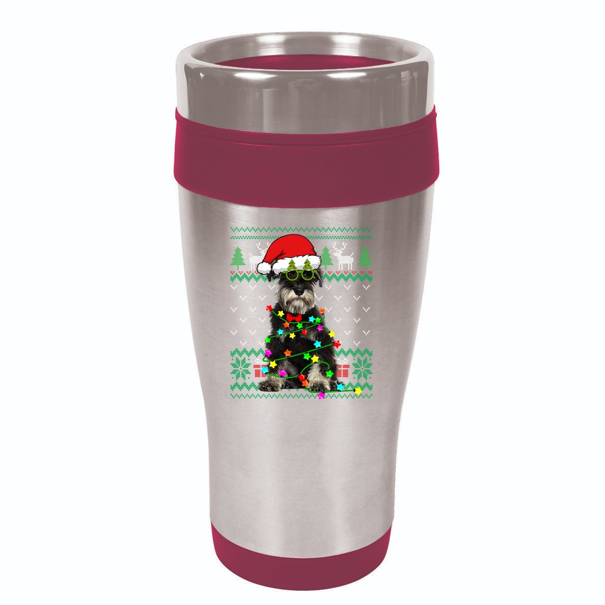 Ugly Sweater Christmas Lights Schnauzer Dog Puppy Lover Gift 16oz Travel Tumbler