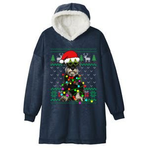 Ugly Sweater Christmas Lights Schnauzer Dog Puppy Lover Gift Hooded Wearable Blanket