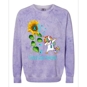 Unicorn SunFlower Cervical Cancer Awareness Colorblast Crewneck Sweatshirt