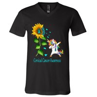 Unicorn SunFlower Cervical Cancer Awareness V-Neck T-Shirt