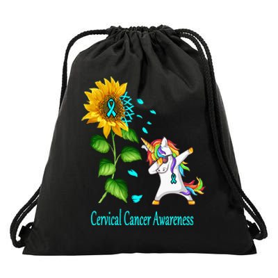 Unicorn SunFlower Cervical Cancer Awareness Drawstring Bag