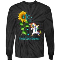 Unicorn SunFlower Cervical Cancer Awareness Tie-Dye Long Sleeve Shirt