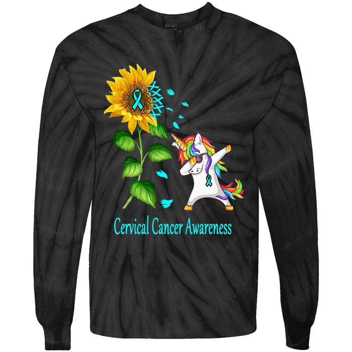 Unicorn SunFlower Cervical Cancer Awareness Tie-Dye Long Sleeve Shirt