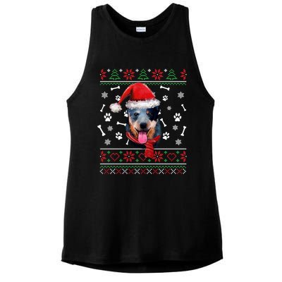 Ugly Sweater Christmas Blue Heeler Santa Hat Pajama Xmas Cool Gift Ladies PosiCharge Tri-Blend Wicking Tank