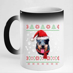 Ugly Sweater Christmas Blue Heeler Santa Hat Pajama Xmas Cool Gift 11oz Black Color Changing Mug