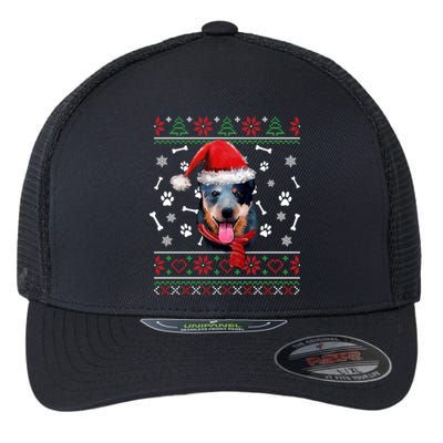 Ugly Sweater Christmas Blue Heeler Santa Hat Pajama Xmas Cool Gift Flexfit Unipanel Trucker Cap