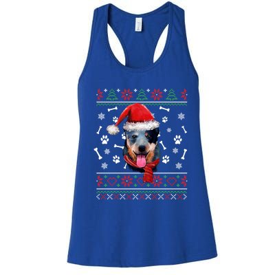 Ugly Sweater Christmas Blue Heeler Santa Hat Pajama Xmas Cool Gift Women's Racerback Tank