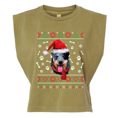 Ugly Sweater Christmas Blue Heeler Santa Hat Pajama Xmas Cool Gift Garment-Dyed Women's Muscle Tee