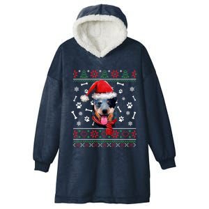 Ugly Sweater Christmas Blue Heeler Santa Hat Pajama Xmas Cool Gift Hooded Wearable Blanket