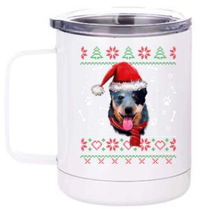 Ugly Sweater Christmas Blue Heeler Santa Hat Pajama Xmas Cool Gift 12 oz Stainless Steel Tumbler Cup