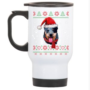 Ugly Sweater Christmas Blue Heeler Santa Hat Pajama Xmas Cool Gift Stainless Steel Travel Mug