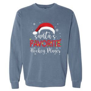 Ugly Sweater Christmas SantaS Favorite Hockey Player Xmas Gift Garment-Dyed Sweatshirt