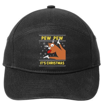 Ugly Sweater Crazy Reindeer Funny Pew Pew Its Christmas 7-Panel Snapback Hat