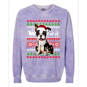 Ugly Sweater Christmas Lights Boston Terrier Dog Lover Gift Colorblast Crewneck Sweatshirt