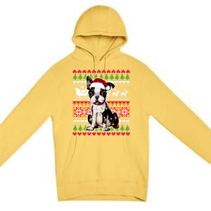 Ugly Sweater Christmas Lights Boston Terrier Dog Lover Gift Premium Pullover Hoodie