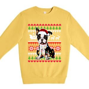 Ugly Sweater Christmas Lights Boston Terrier Dog Lover Gift Premium Crewneck Sweatshirt