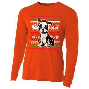 Ugly Sweater Christmas Lights Boston Terrier Dog Lover Gift Cooling Performance Long Sleeve Crew