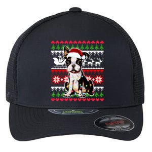 Ugly Sweater Christmas Lights Boston Terrier Dog Lover Gift Flexfit Unipanel Trucker Cap