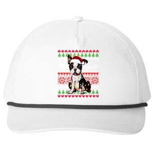 Ugly Sweater Christmas Lights Boston Terrier Dog Lover Gift Snapback Five-Panel Rope Hat