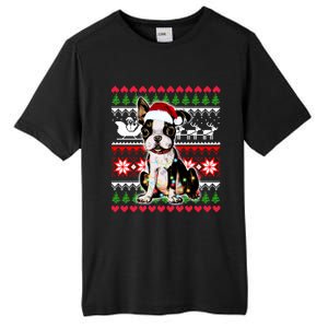 Ugly Sweater Christmas Lights Boston Terrier Dog Lover Gift Tall Fusion ChromaSoft Performance T-Shirt