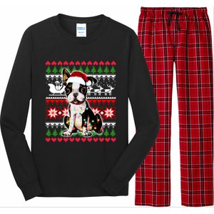 Ugly Sweater Christmas Lights Boston Terrier Dog Lover Gift Long Sleeve Pajama Set