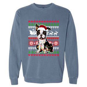 Ugly Sweater Christmas Lights Boston Terrier Dog Lover Gift Garment-Dyed Sweatshirt