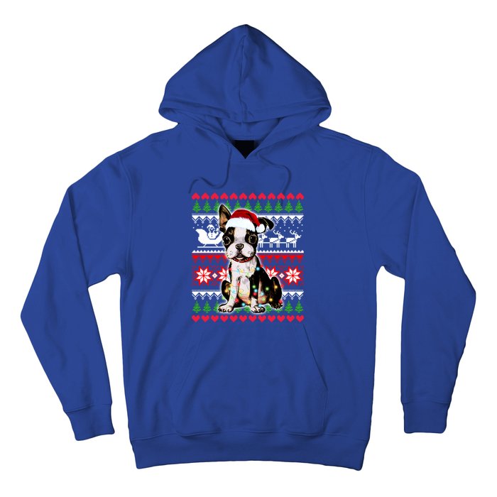 Ugly Sweater Christmas Lights Boston Terrier Dog Lover Gift Hoodie